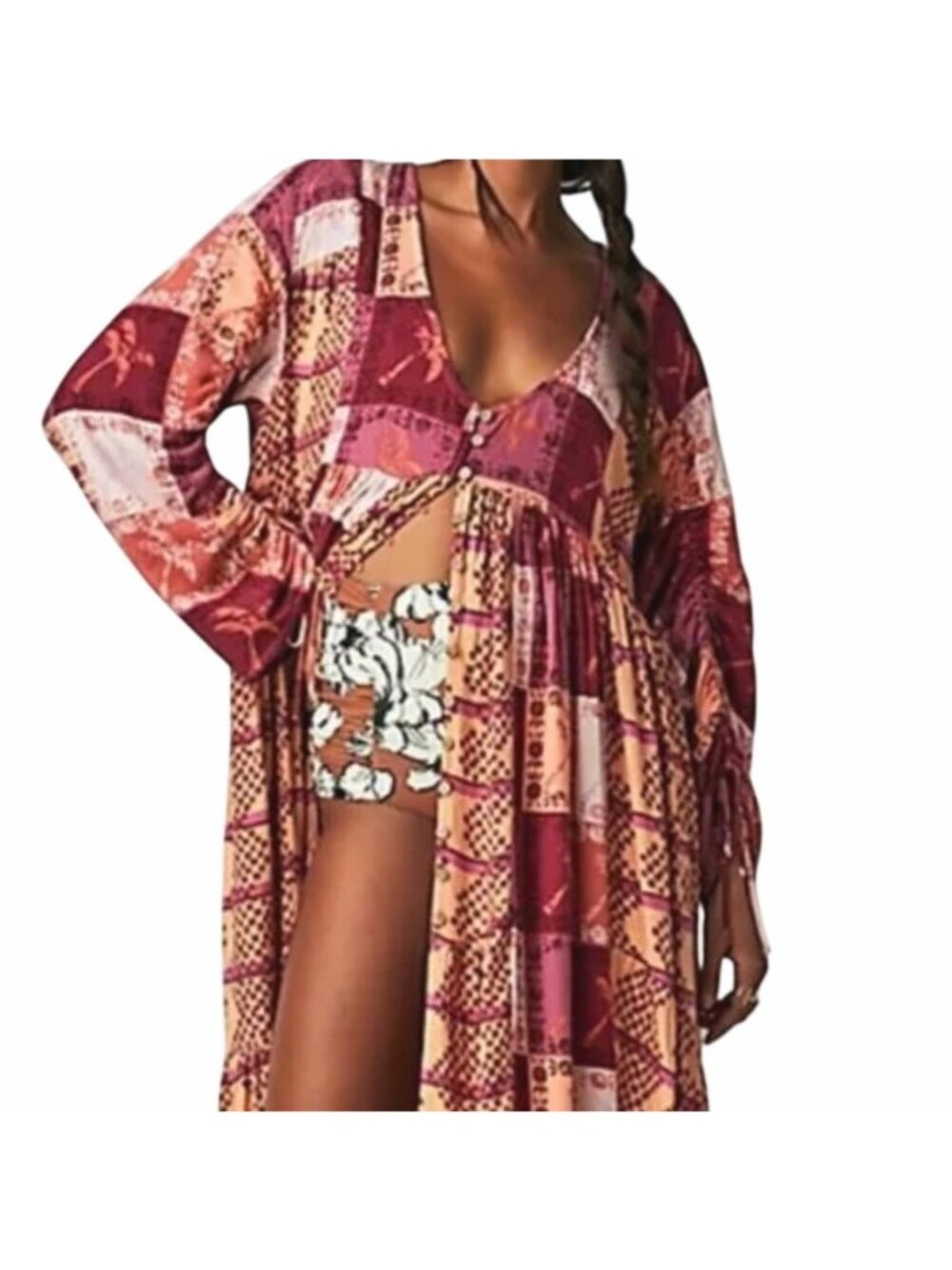 FREE PEOPLE Ibiza Patchwork Maxi Kimono Duster XS NWT Boho Festival Robe Dress
